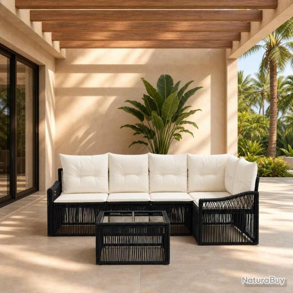 Ensemble de canap� de jardin 5 pcs Noir polyrotin