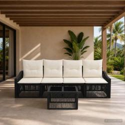 Ensemble de canap&eacute; de jardin 5 pcs Noir polyrotin