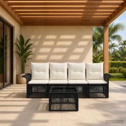 Ensemble de canap&eacute; de jardin 5 pcs Noir polyrotin