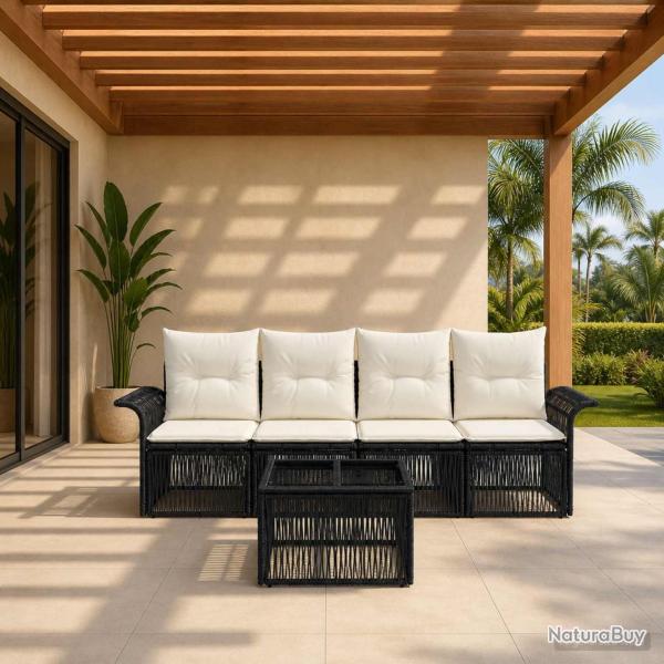 Ensemble de canap� de jardin 5 pcs Noir polyrotin