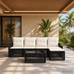 Ensemble de canap&eacute; de jardin 6 pcs Noir polyrotin