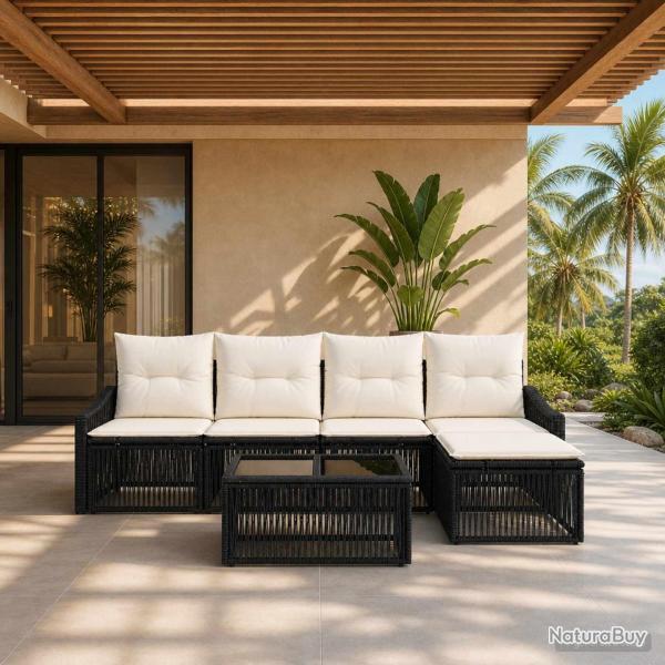 Ensemble de canap� de jardin 6 pcs Noir polyrotin