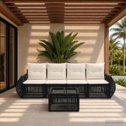 Ensemble de canap&eacute; de jardin 5 pcs Noir et blanc cr&egrave;me
