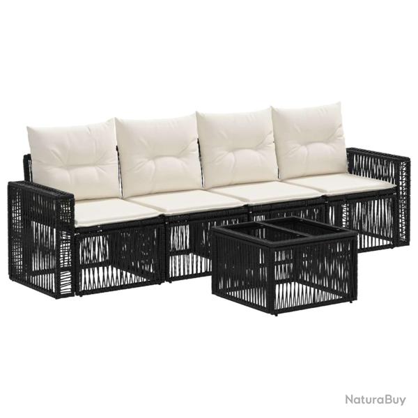 Ensemble de canap� de jardin 5 pcs Noir et blanc cr�me