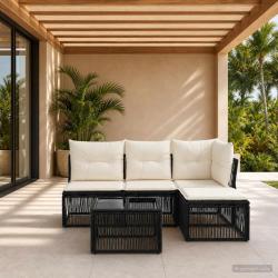 Ensemble de canap&eacute; de jardin 5 pcs Noir polyrotin