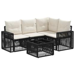 Ensemble de canap&eacute; de jardin 5 pcs Noir et blanc cr&egrave;me