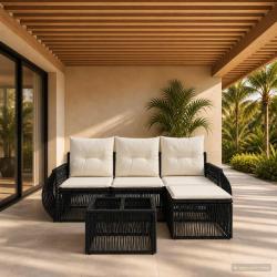 Ensemble de canap&eacute; de jardin 5 pcs Noir et blanc cr&egrave;me