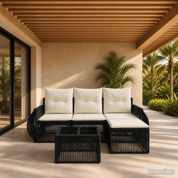 Ensemble de canap� de jardin 5 pcs Noir et blanc cr�me