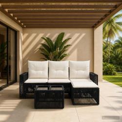 Ensemble de canap&eacute; de jardin 5 pcs Noir et blanc cr&egrave;me