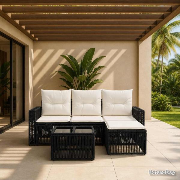 Ensemble de canap� de jardin 5 pcs Noir et blanc cr�me