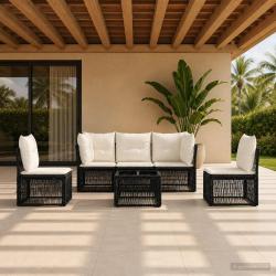 Ensemble de canap&eacute; de jardin 6 pcs Noir polyrotin