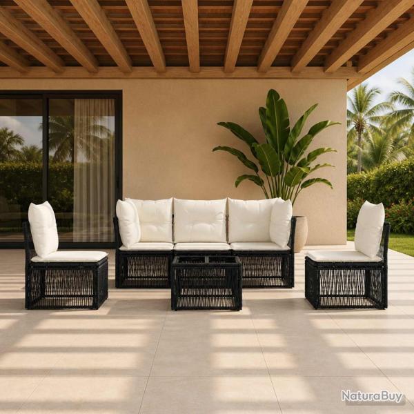 Ensemble de canap� de jardin 6 pcs Noir polyrotin
