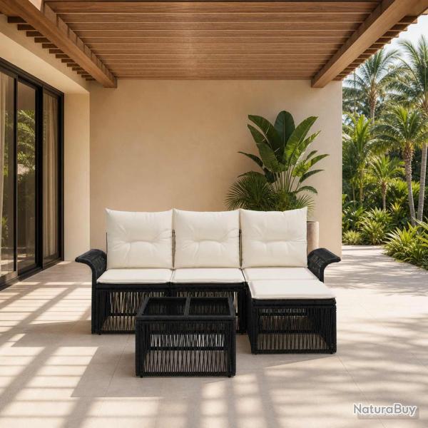Ensemble de canap� de jardin 5 pcs Noir polyrotin