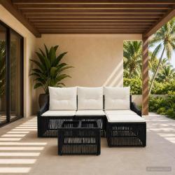 Ensemble de canap&eacute; de jardin 5 pcs Noir polyrotin