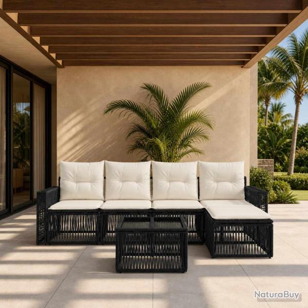 Ensemble de canap� de jardin 6 pcs Noir et blanc cr�me