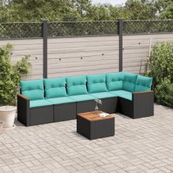 Ensemble de canap&eacute; de jardin 7 pcs avec coussins noir r&eacute;sine tress&eacute;e