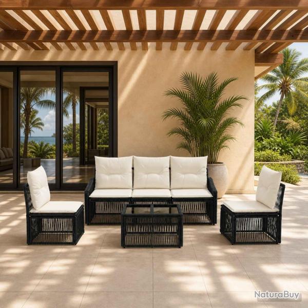 Ensemble de canap� de jardin 6 pcs Noir polyrotin