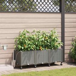 Porte-plante de jardin avec irrigation et roues 3 pc Gris clair