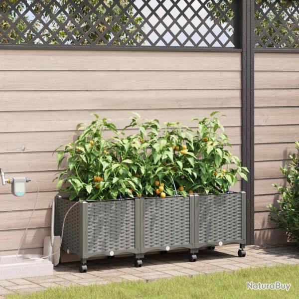 Porte-plante de jardin avec irrigation et roues 3 pc Gris clair