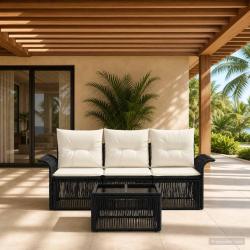 Ensemble de canap&eacute; de jardin 4 pcs Noir polyrotin