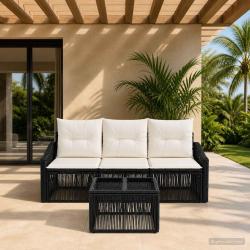 Ensemble de canap&eacute; de jardin 4 pcs Noir polyrotin