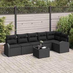 Ensemble de canap&eacute; de jardin avec coussin 7 pcs Noir polyrotin