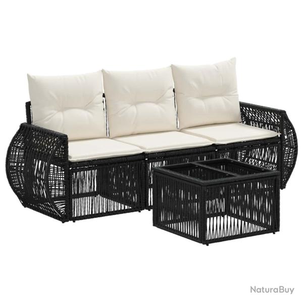 Ensemble de canap� de jardin 4 pcs Noir et blanc cr�me