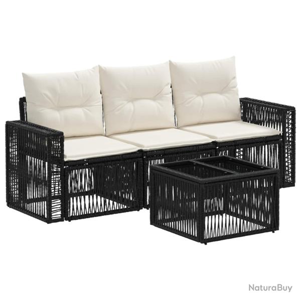 Ensemble de canap� de jardin 4 pcs Noir et blanc cr�me