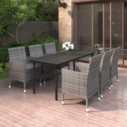 Ensemble &agrave; manger de jardin coussins 7 pcs R&eacute;sine tress&eacute;e Verre