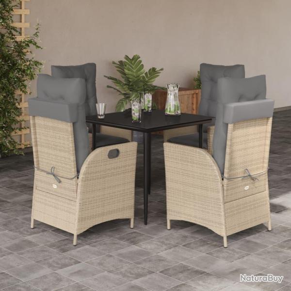 Ensemble � manger de jardin avec coussins 5pcs Beige poly rotin