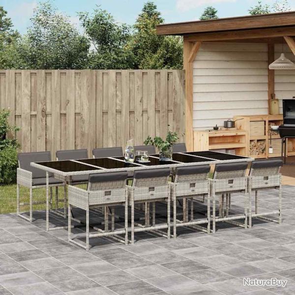 Ensemble � manger de jardin 11pcs avec coussins gris poly rotin