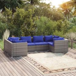 Salon de jardin 6 pcs avec coussins r&eacute;sine tress&eacute;e gris