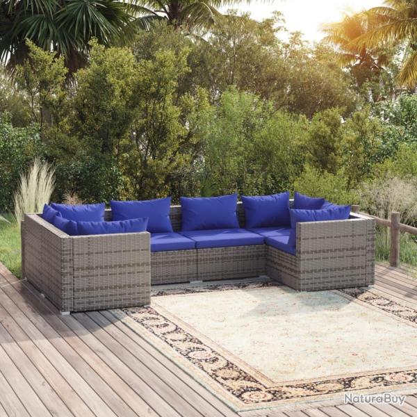 Salon de jardin 6 pcs avec coussins r�sine tress�e gris
