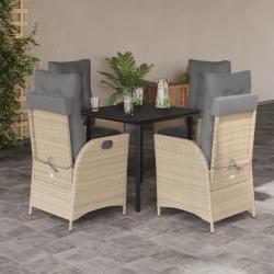 Ensemble &agrave; manger de jardin avec coussins 5pcs Beige poly rotin