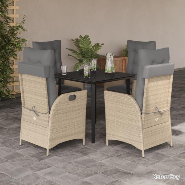 Ensemble � manger de jardin avec coussins 5pcs Beige poly rotin