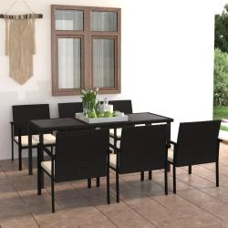 Ensemble &agrave; manger de jardin 7 pcs R&eacute;sine tress&eacute;e Noir