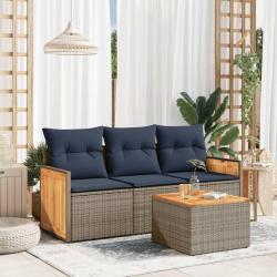 Ensemble de canap&eacute; de jardin 4 pcs avec coussins gris r&eacute;sine tress&eacute;e
