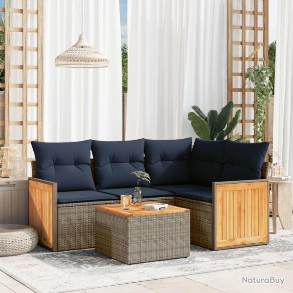 Ensemble de canap� de jardin 5 pcs avec coussins gris r�sine tress�e