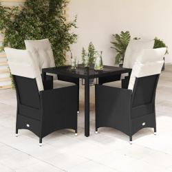 Ensemble &agrave; manger de jardin coussins 5pcs Noir R&eacute;sine tress&eacute;e