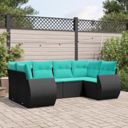 Salon de jardin 6 pcs avec coussins noir r&eacute;sine tress&eacute;e
