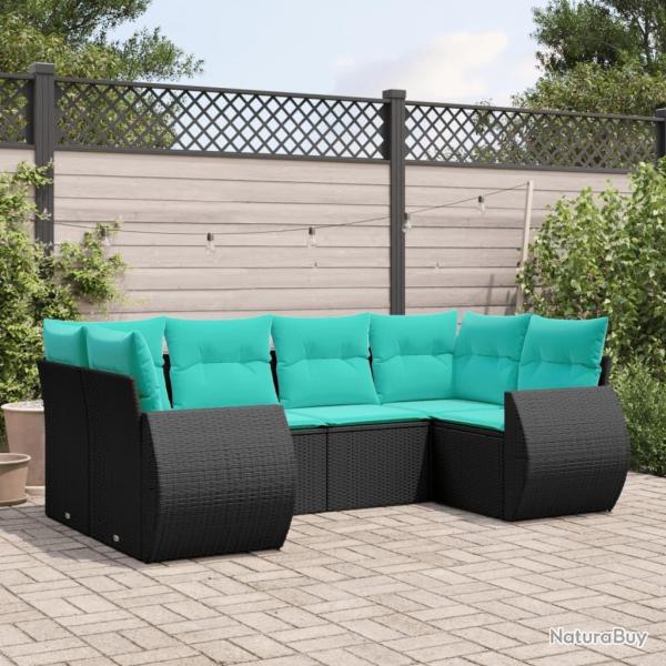 Salon de jardin 6 pcs avec coussins noir r�sine tress�e