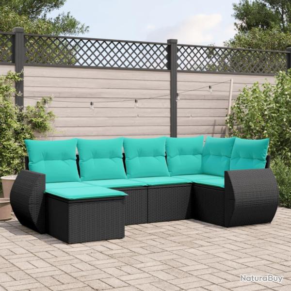 Salon de jardin 6 pcs avec coussins noir r�sine tress�e