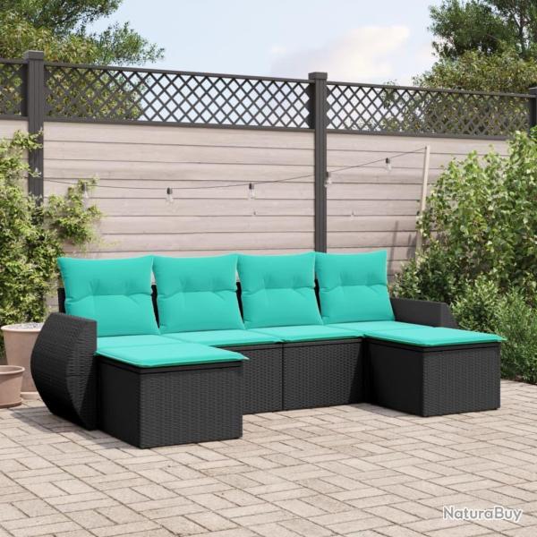 Salon de jardin 6 pcs avec coussins noir r�sine tress�e