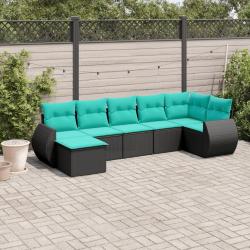 Salon de jardin 7 pcs avec coussins noir r&eacute;sine tress&eacute;e