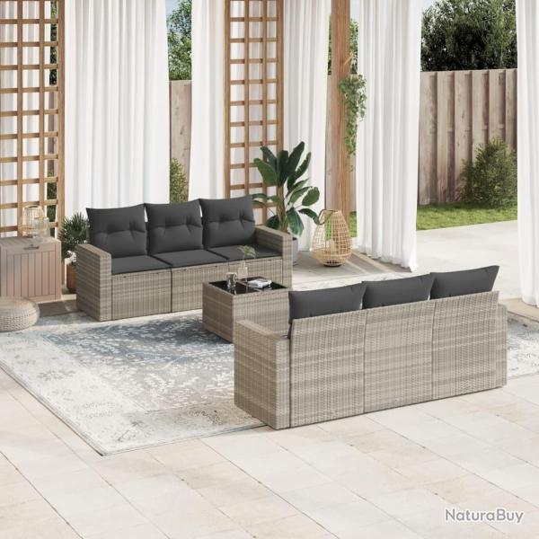 Salon de jardin avec coussins 7 pcs gris clair r�sine tress�e