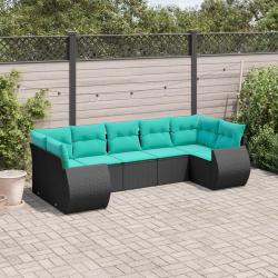 Salon de jardin 7 pcs avec coussins noir r&eacute;sine tress&eacute;e