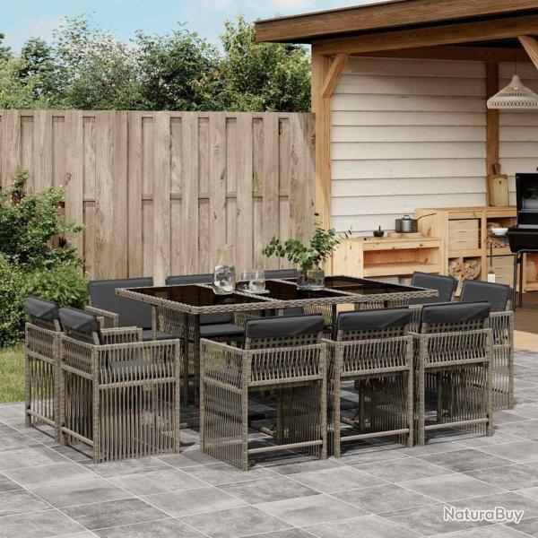 Ensemble � manger de jardin 11pcs avec coussins gris poly rotin