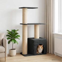 Arbre &agrave; chat avec poteaux &agrave; griffer en sisal Gris fonc&eacute; 133 cm