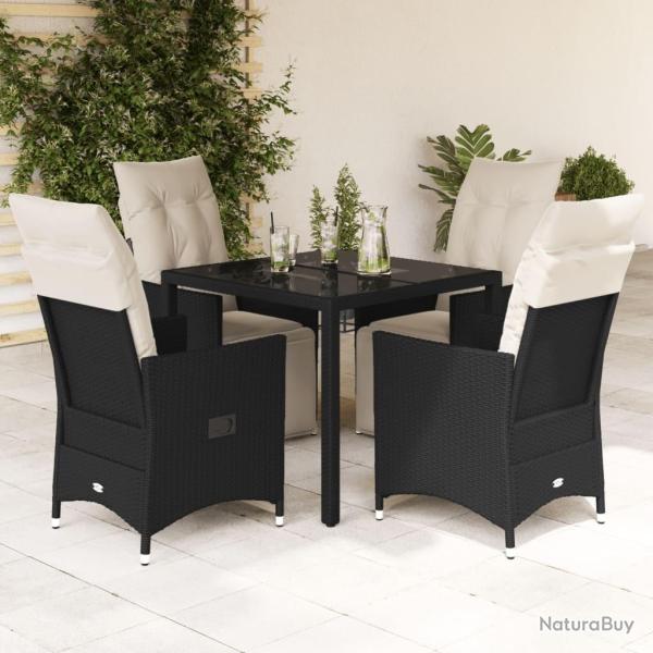 Ensemble � manger de jardin coussins 5pcs Noir R�sine tress�e