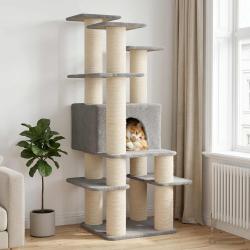 Arbre &agrave; chat avec poteaux &agrave; griffer en sisal Gris clair 161 cm